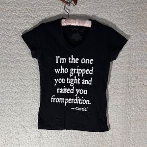 Supernatural Black V-Neck Graphic Tee - Castiel Quote